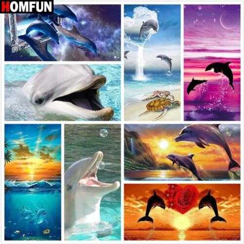 HOMFUN Diy Full Square Round Drill 5D Diamond Painting Cross Stitch Diamond Embroidery "Animal dolphin landscape"Home Decor Gift