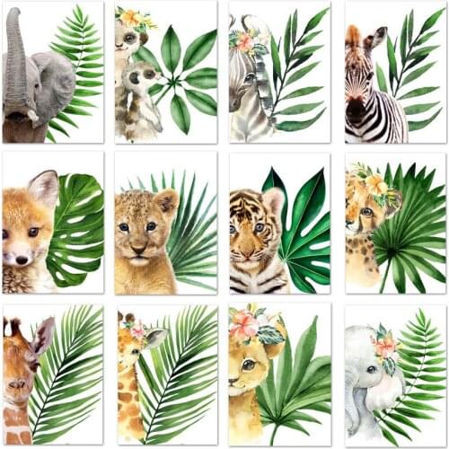 5D DIY Diamond Painting Plant Leaf Lion Zebra Giraffe Elephant Diamond Painting Animal Diamond Embroidery Kids Gift Home Decor