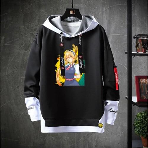 Anime Kobayashi-san Chi no Maid Dragon Hooded Teenagers Costume coat Unisex Casual Fake Two-Piece Hoodies Sweatshirt jacket