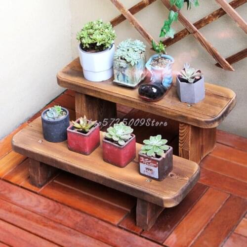 Solid wood balcony fleshy flower stand one long floor-standing single flower stool single layer flower shelf succulent low flowe