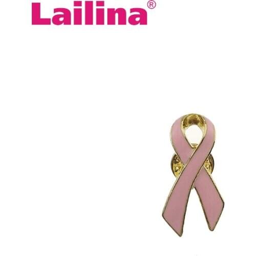 100pcs/lot 30mm Pink Enamel Ribbon shaped Brooch Pin for Breast Cancer Awareness