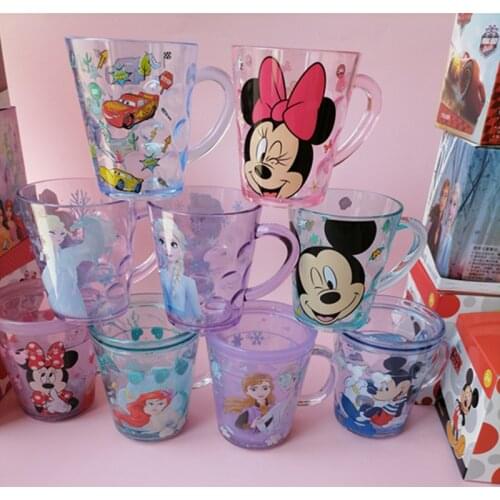 Disney girls frozen crystal cup with handle student Cartoons cold water 260ML baby Mouth cup