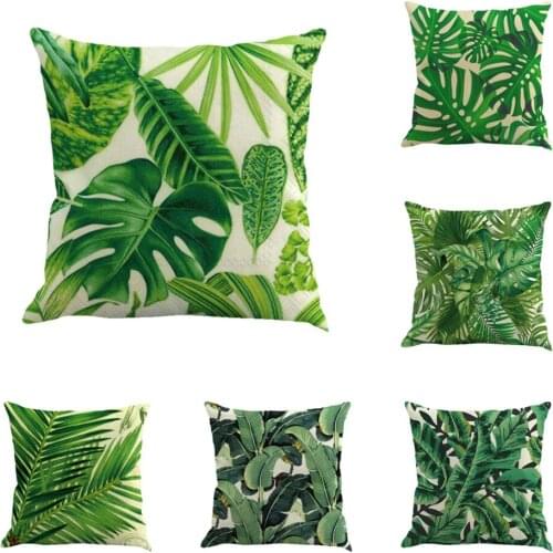 Green Leaf Print Pillow Case 45x45 cm Elegant 1 Piece Polyester Fabric Cushion Covers for Car Hotel Farmhouse Decoration Cheap