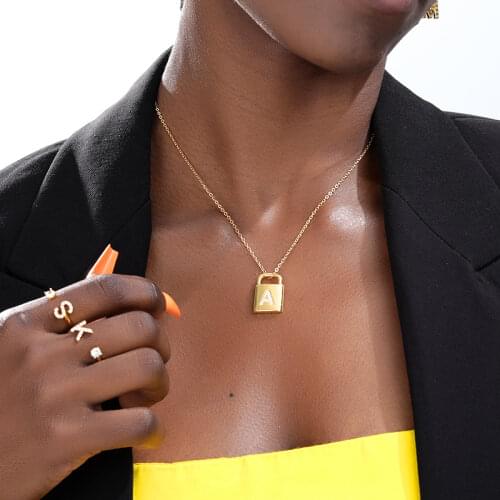 Zircon A-Z Letter Necklaces Luxury Padlock Pendant Necklace for Women Gothic Jewelry Christmas Gifts Bijoux Femme 2020 New