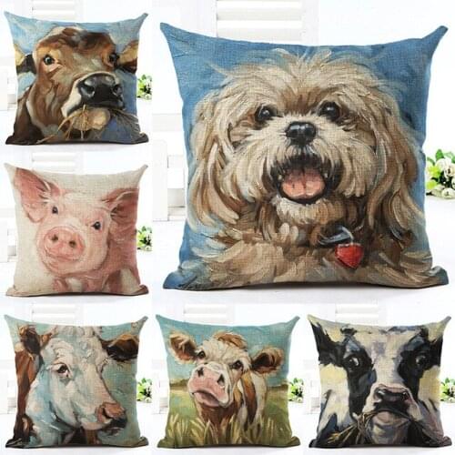 Nordic Style Retro Throw Pillow Cushion Home Decor Sofa Bed Cute Animal Printed Linen Square Cushion Cojines Almohadas
