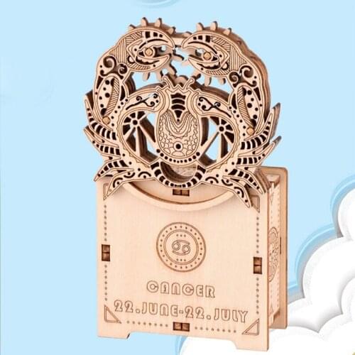 Wooden Three-Dimensional Jigsaw Puzzle Hand-Assembled Cancer Model Toy Adult Diy Plug-In Building Blocks Music Box