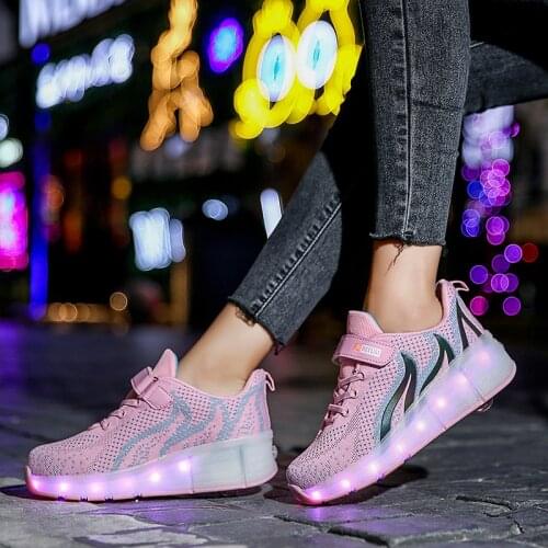 2021 Size 28-40 Kids Roller Skates Tennis Shoes Girls Glowing Sneakers with Wheel Mesh Breathable Glowing Roller Shoes for Kids