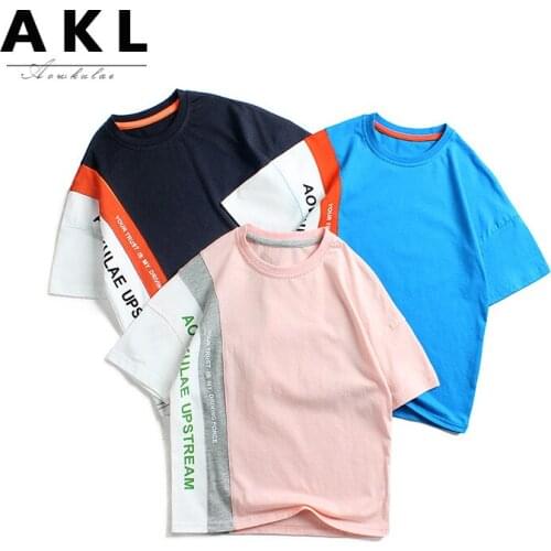 Teen Boys Short Sleeve T Shirts Summer Fashion New Kids Color Matching Letter T-shirts Casual Loose Cotton Tops for Boys 5-10 Y