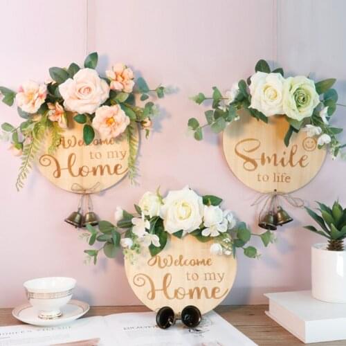 Welcome/Hello Sign Wreath Round Wood Sign Hanging Greenery Wreath Decoration the living room Front Door Decor
