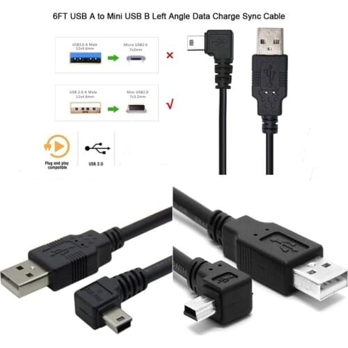 Mini USB B Type 5pin Male Left Right Angled 90 Degree to USB 2.0 Male Data Cable