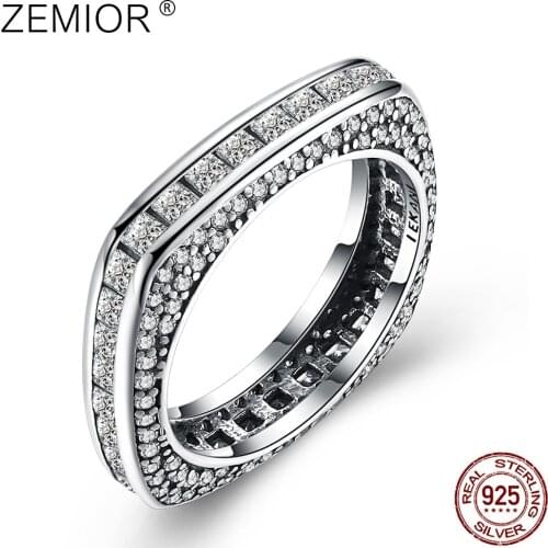 ZEMIOR 925 Sterling Silver Square Rings For Men Clear Zircon Stone Vintage Style Ring Women Christmas Gift Minimalist Jewelry