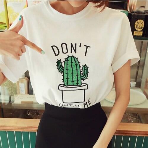 Summer Harajuku Aesthetics Short Sleeve White Tops Funny Female T-shirt Women Tshirt Cactus Personality Fashion T Shirt