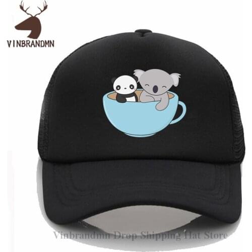 Summer new cool bucket cap Kawaii Cute Koala and Panda Fishing hats men women Funny Koala Tea summer Hipster youth Baseball caps