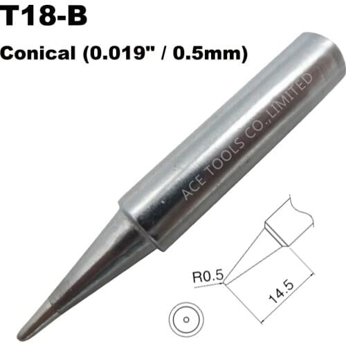 Soldering Tip T18-B Conical 0.5mm 0.019" Fit HAKKO FX-888 FX-888D FX-8801 FX-600 Lead Free Welding Iron Bit Nozzle Pencil