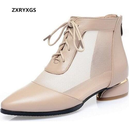 New Fish Mouth / Pointed Women Fashion Sandals Cool Boots Breathable Mesh + Top Cowhide Leather Sandals Women Sandals Plus Size