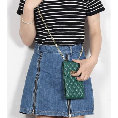 New leather handbags rhomboid crossbody chain mobile phone bag multifunctional sheepskin shoulder bag GN-SB-omzpsj