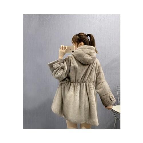 New brand mink fur vest warm in Winter new mink fur coat female hooded wave waist waist long whole mink