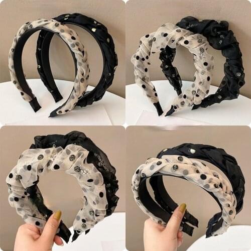 French Dot Mesh Hair Hoop Elegant Womens Pure Color Braided Hairband Simple Fashion Girls Face Wash Headband Hair Accessories