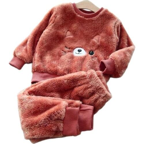 Baby Boy Girl Clothes Pajamas Set Flannel Fleece Toddler Child Warm Catoon Bear Sleepwear Kids Home Suit Winter Fall Spring 1-8Y