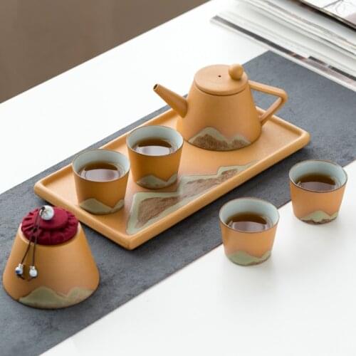 Aesthetic Simple Tea Set Vintage Ceramic Green Tea Cup Teapot Tea Set Travel Portable Teaware Taza Te Japones Teaware BC50TS