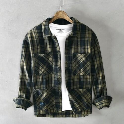 England Style Fashion Men Shirts Long Sleeve Multi Pockets Cotton Casual Shirt Men Overalls Streetwear Youth Hip Hop Plaid Shirt