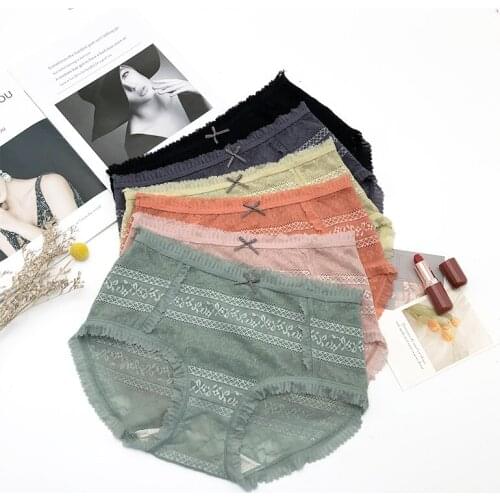 Sexy ladies underwear 100% cotton crotch lace seamless waistband breathable briefs