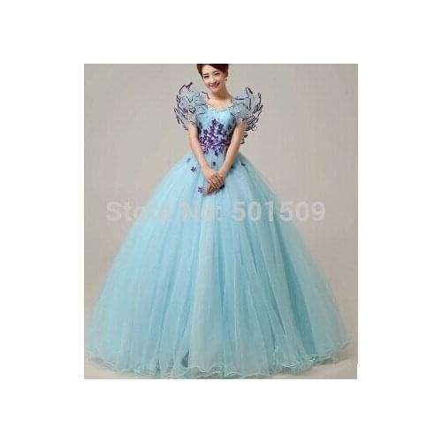Light blue beading rhinestone long princess medieval dress ball gownRenaissance Victoria Antoinette/Colonial Belle Ball