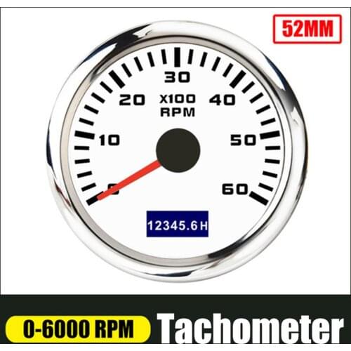 52mm Car 6000 RPM Tachometer Waterproof Tach Hour Meter Hour meter Gauge LCD Display With Red Backlight For Marine Boat