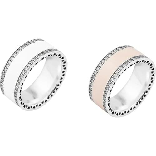 Hearts pink Enamel & Clear CZ Ring Silver Woman Rings For Jewelry Making 925 Original Silver Jewelry Make Up Woman Gift Ring