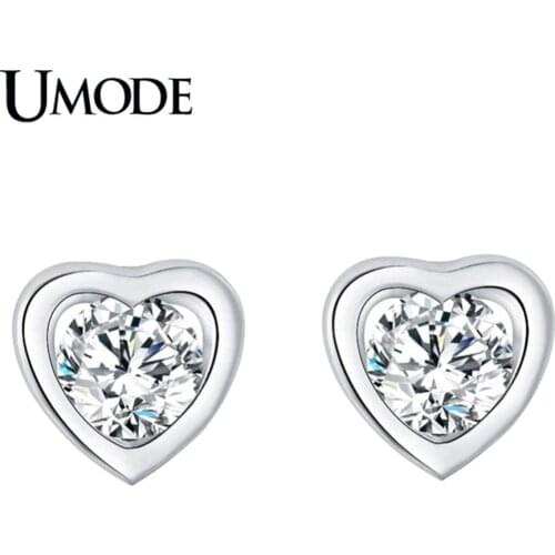 UMODE New Clear Round Zircon Hollow Heart Stud Earrings for Women White Gold Earring Water Drop Star Flower Jewelry AUE0455