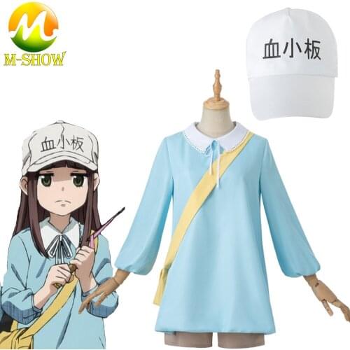 Anime Cells at Work Black Cosplay Platelet Costume Women Cute Dress Bag Cap Hataraku Saibou Black Platelet Cosplay Uniforms