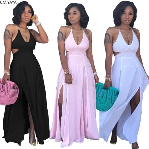 2019 autumn women halter v-neck open back high side split maxi midi bodycon dress night club party long dresses vestidos GLS3649