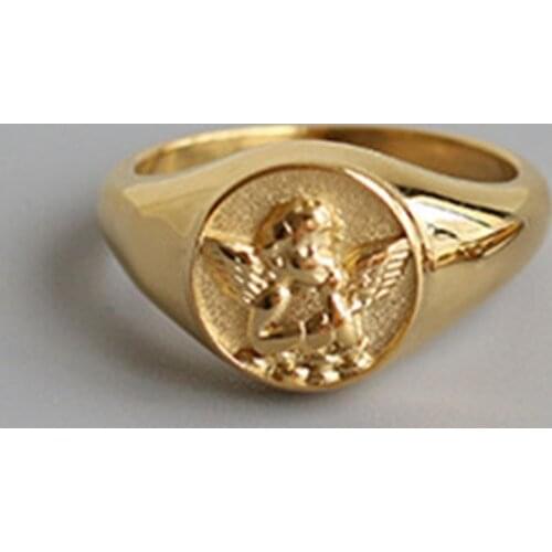 Angel cupid pinky gold signet ring for women stainless steel chunky vintage elegant bold ring fashion jewelry 2021