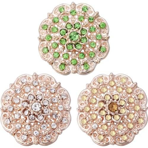 10pcs/lot New Snap Jewelry For Women Crystal Flower Rose Gold Metal 18mm Snap Buttons Fit Ginger 18mm 20mm Snap Bracelet Bangles