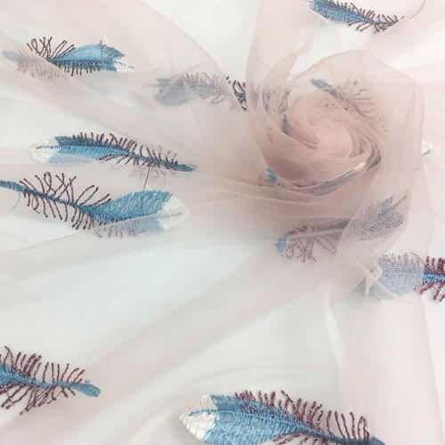 2yards White Pink Black Mesh Lace Fabric Feather Pattern Embroidered French Lace Fabric for Summer Dress Clothing Accessory