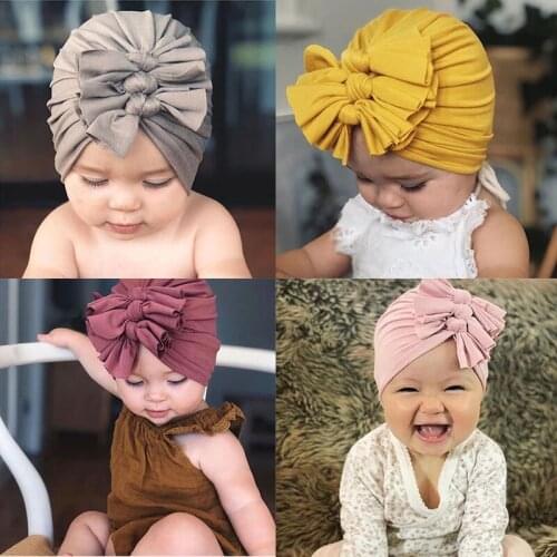 2020 Spring Soft Cute Newborn Baby Hats Bowknot Design Girls Caps Infant Hat Turban Elastic Cap1