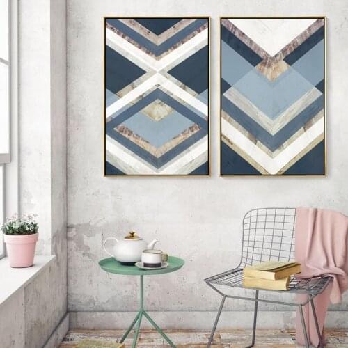 Nordic Abstract Geometric Arrow Blue Beige Gray Color Block Marble Texture Canvas Painting Wall Picture Poster Room Decoration