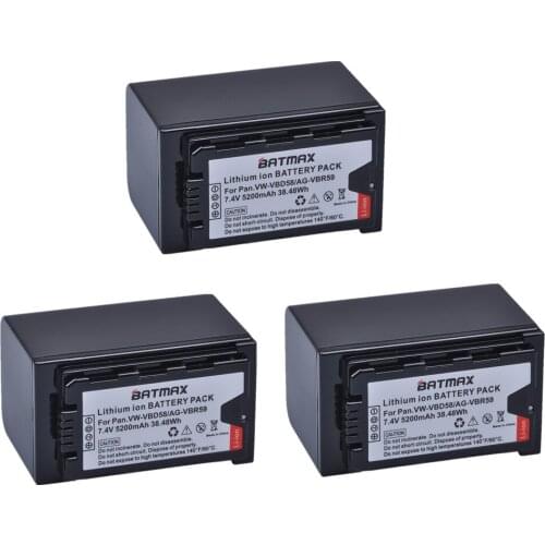 Batmax 3pc VW-VBD58 VBD29 VBD58 VBD78 Battery for Panasonic VBD55, AJ-HPX260MC,HPX265MC,PX270,PX280MC,PX285MC