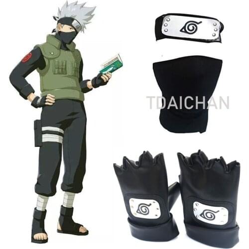 Anime BORUTOS Cosplay Headband Leaf Village Headband Cosplay Gloves and Kunai Hatake Kakashi Ninja Cosplay Accessories Black