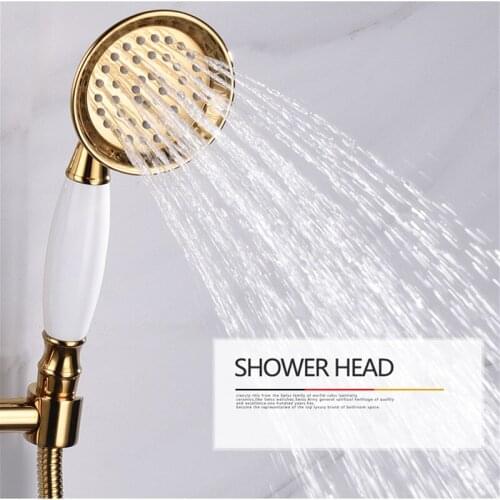 Free shipping Brass metal PVD gold water saving telephone shower head handheld shower sprayer with 59" shower hose and holder