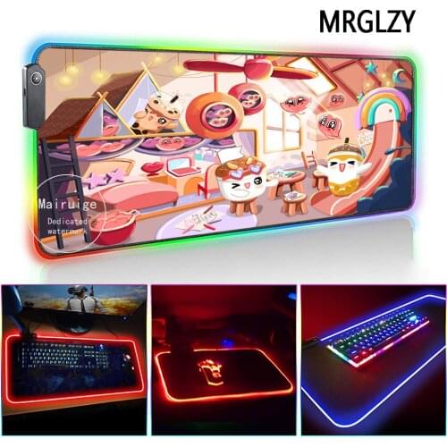 MRGLZY Hot Sale LED Light RGB Cartoon Kawaii Large Mouse Pad XL Genshin Impact DeskMat Gaming Accessories for PC Laptop Keyboard