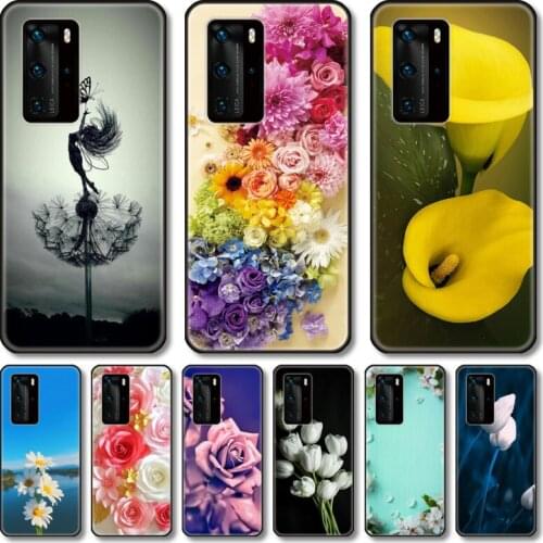 Yellow flowers Phone Case For Huawei P 40 30 20 10 9 Smart 2019 Lite E Pro Plus black cell shell