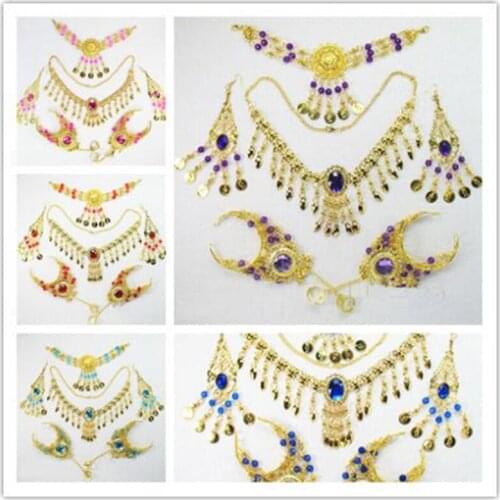 Cheap Indian belly dancing accessories for women dance wear Belly dance necklace jewelry set belly dancewear