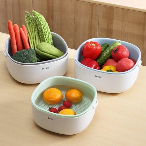 ECOCO Large-capacity Fruit and Vegetable Container Sink Kitchen Double Filter Basket Living Room Home Coffee Table Fruit Plate