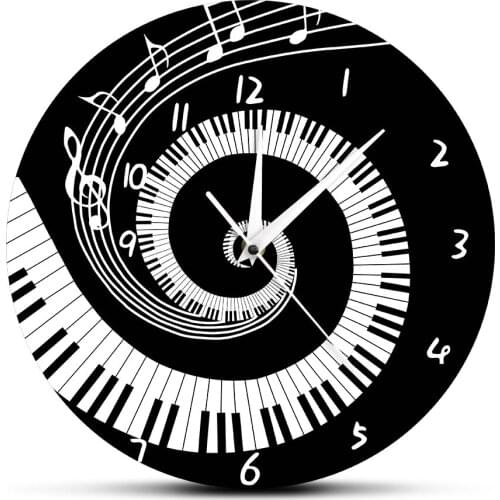 Elegant Piano Keys Black and White Modern Wall Clock Music Notes Wave Round Music Keyboard Wall Clock Music Lover Pianist Gift