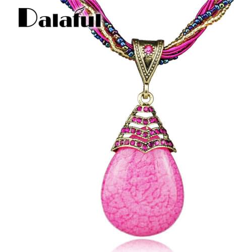 Flossy Tear Drop Crystal Glass Beads Cord Rope Chain Vintage Pendant Clavicle Necklace Free Shipping B014