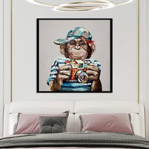 Cartoon Monkey Camera Canvas Painting Cute Animal Print Poster Living Room Bedroom Wall Art Hanging Pictures Home Decor Mural