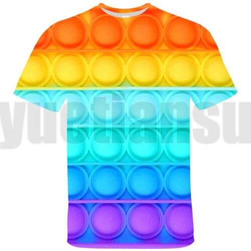 Family Games 3D Rainbow POP It T Shirt Kids O-Neck Pop Fidget Tee Tops Oversized Tshirt Streetwear Spring and Summer Cloths 2021