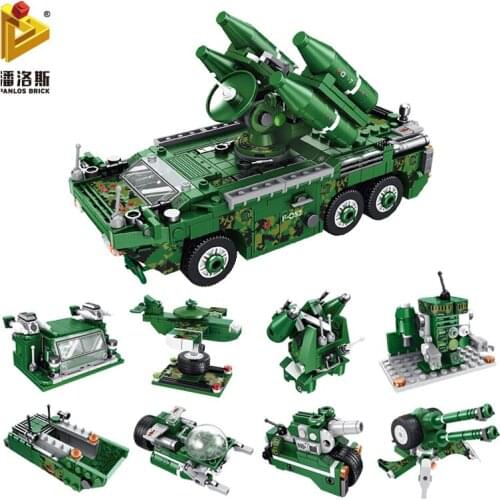 Hongqi 7 Type Missile Car 383 PCS 8-in-1 Soldier Guard Armory Model Building Blocks Childrens Toy Stickers Gift Small Bricks