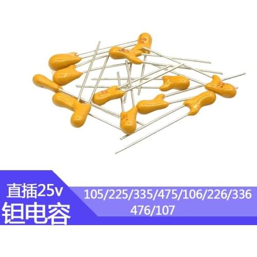 In-line tantalum capacitors 25v1uF 2.2uf 33uf 47uf 105 225 476 spacing 2.54mm 25v10uf